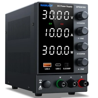 Image de alimentatore di rete da laboratorio regolabile 30 V 10 A, DC variabile con porta ricarica rapida USB A/tipo C, display a 4 LED ad alta precisione (DPS3010U (30V/10A))