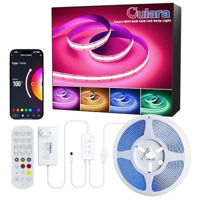 Image de OULARA RGB Bande LED COB 10M Kit,Multicolore Intensité Variable Ruban DC24V fonctionne avec Alexa/Google Assistant Couleur Changement Lumineuse pour Fête,Armoire,Cuisine,Bar,DIY Décoration