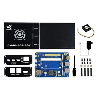 Image de Mini Computer Add ons Based on Raspberry Pi Compute Module CM3 / CM3L CM3+ CM3+L with Expansion Board, Metal Case, Power Supply and Cooling Fan to Make