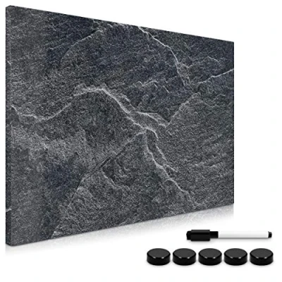 Image de Navaris Tableau magnétique Panneau mémo 60 x 40 cm avec aimants Mural Design Pierre Noire marqueur et kit de Fixation Inclus