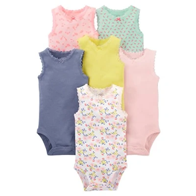 Image de Simple Joys by Carter&#039;s 6 Pack Sleevless Infant and Toddler Bodysuits, Multicolore/Animaux de la Forêt/Fleuri/Fruit, 0 Mois (Lot 6) Mixte Enfant