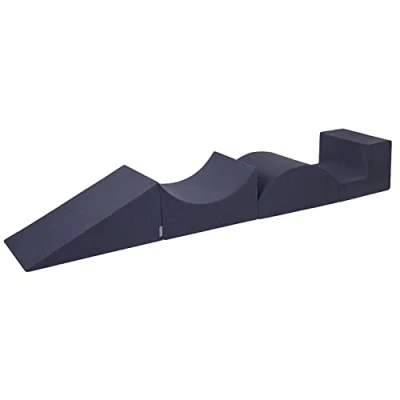Image de KiddyMoon Aire De Jeux en Mousse pour Enfants, Élément Pente/Rampe/Semi Rouleau/Marches, Bleu Foncé