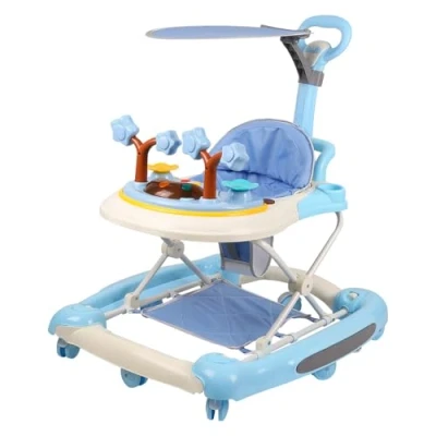 Image de 5 en 1 Trotteur bébé pliable, Poussette pour avec fonction balançoire à roulettes, facile plier, multifonction, partir de 6 mois 67 * 72 92cm Bleu ciel (A)