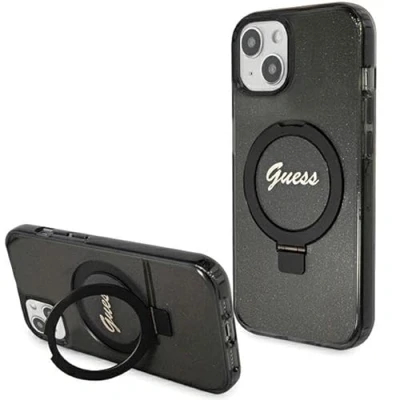 Image de CG MOBILE Guess GUHMP15SHRSGSK Coque pour iPhone 15 6,1&quot; Noir rigide Anneau Support Script Paillettes