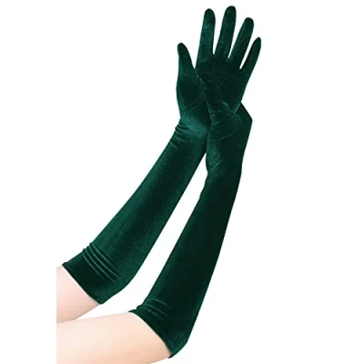 Image de EORUBE longs gants d&#039;opéra pour femmes de velours 1920 s clapet extensible coude longueur Halloween Costume (Vert foncé)