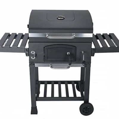 Image de Barbecue Grill Charbon de Bois Bernard Noir Fumoir avec récupérateur Cendres, aérateurs, bac Ajustable et tablettes rabattables