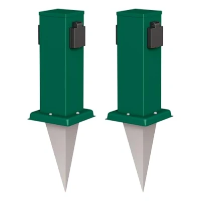 Image de ledscom.de 2 pièces Colonne de Prises Jardin Polly avec Piquet pour l&#039;extérieur, IP44, Fois, Vert, carré, 27cm
