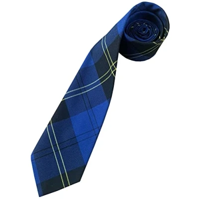 Image de Cravate en laine à carreaux écossais bleu et jaune pour homme, Bleu, noir, jaune, adulte