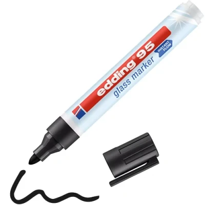 Image de edding 95 marqueur pour verre noir 1 stylo pointe ronde 1,5 3 mm marqueurs effaçables vitres marquer des surfaces en (vitres, tableaux,tableau blancs) à sec
