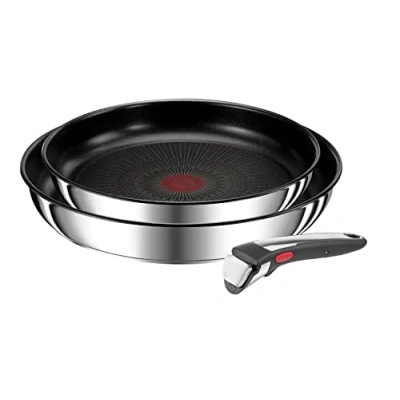 Image de Tefal Ingenio Lot de 2 poêles 24/28 cm + poignée amovible, Induction, Acier inoxydable, Revêtement antiadhésif, Empilable, Compatible lave vaisselle, Fabriqué en France, Preference On L9749302
