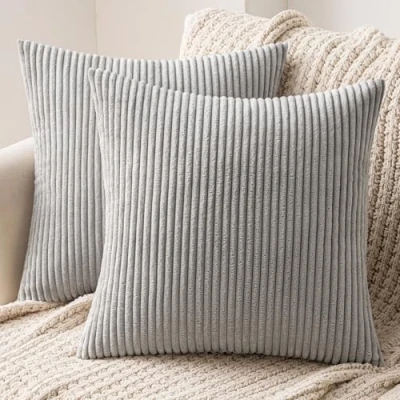 Image de MIULEE Lot de 2 Decorative Housse Coussin en Velours Côtelé Canapé Taie d&#039;oreiller Douce pour Maison Salon Chambre Lit Clic Clac 50x50 cm Gris Clair