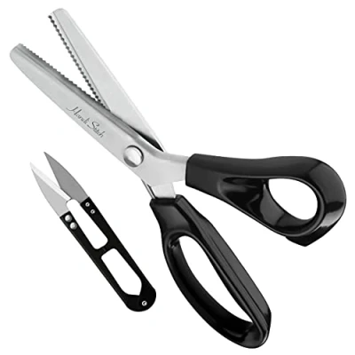 Image de Handi Stitch Ciseaux Cranteurs Couture avec Coupe Fil Longueur Totale 23 cm Crantés Poignées Noires Dents de 3 mm en Acier Inoxydable pour et Papier