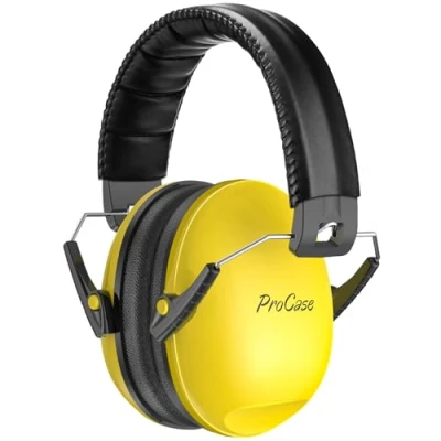 Image de Procase Casque Anti Bruit Enfant, Pliable Réglable Confortable, avec Une Atténuation de SNR 34dB, Serre tête Souple pour Milieu Bruyant ou Stressant Jaune