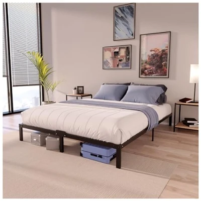 Image de Dreamzie Cadre de Lit 140x200 avec Sommier Pieds Hauteur 35 cm Structure Solide, Assemblage Facile et Espace Rangement