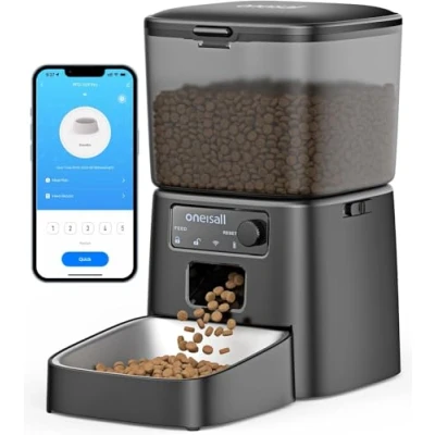 Image de oneisall 3.5L Distributeur Croquettes Chat Automatique, WiFi Intelligent Gamelle Automatique pour Chats, Contrôle APP, 1 10 Repas par Jour, de Nourriture, avec Bol en Acier Inoxydable
