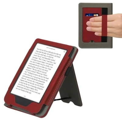 Image de kwmobile Étui pour liseuse électronique Compatible avec Kobo Clara 2E Housse Rabat en Simili Cuir Rouge foncé