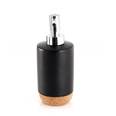 Image de Gedy G Canberra Dosasapone, Mesures et Poids : 17 x 7 cm 0,248 kg, Distributeur de Savon en céramique liège, Finition Noire, Design R&amp;D, 2 Ans Garantie, Noir, Unique