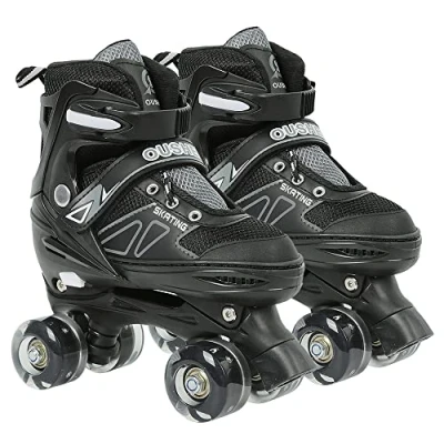 Image de Patins à roulettes Double rangée Taille réglable Rollers Quad Bleu et Noir/Noir/Rose/Rouge Noir S/M
