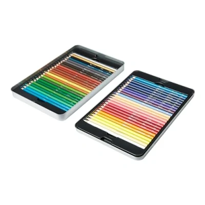 Image de Amazon Basics Crayons de couleur dans une boîte en métal, Couleurs assorties, 48 unité (Lot 1)