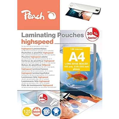 Image de Peach PP525 22 Lot de 100 pochettes plastification haute vitesse format A4 2 x 125 microns avec finition brillante compatible tous les fabricants marque