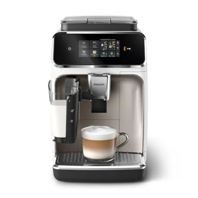 Image de Machine à Expresso Automatique Philips Série 2300 4 Boissons, Écran tactile couleur moderne, Système de lait LatteGo, SilentBrew, Broyeur en Céramique, Filtre AquaClean. Blanc Chromé (EP2333/40)