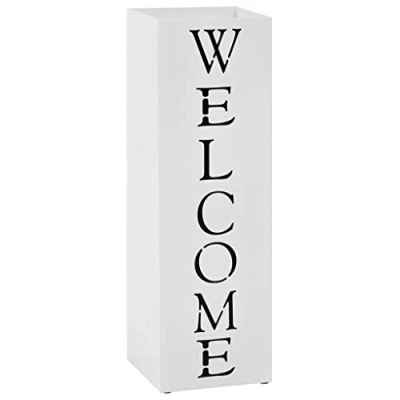 Image de vidaXL Porte Parapluie Welcome Acier Blanc Support Parapluies Meuble d&#039;Entrée