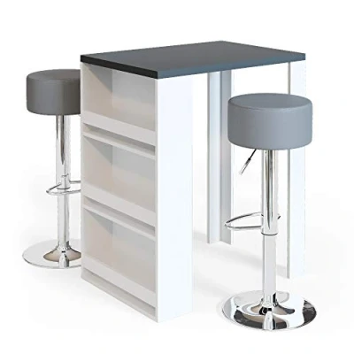 Image de Vicco Set de Table Bar, Blanc/Anthracite, 80 x 57 cm avec 2 tabourets Bar