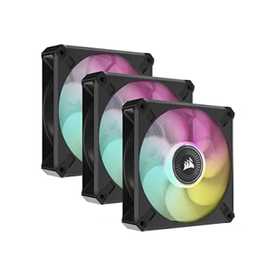 Image de CORSAIR iCUE ML120 RGB ELITE, 120 mm PWM Ventilateur (Technologie AirGuide, Roulement à Lévitation Magnétique, Jusqu’à 2 000 tr/min, Mode Zero RPM, Bruit Faible) Paquet Triple, Noir