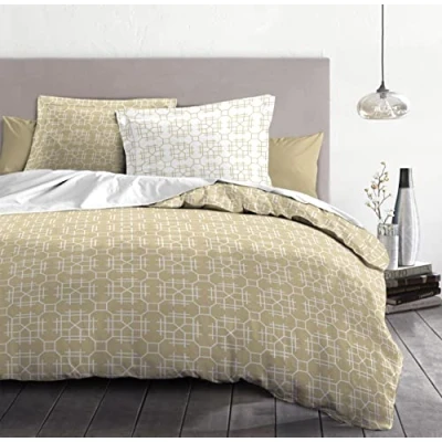 Image de Parure de couette 140x200 100% coton Milonga ocre doré Chambre Rayures Classique Intemporel