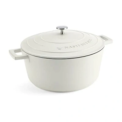 Image de MasterClass Grande cocotte avec couvercle 5 l/28 cm en fonte d&#039;aluminium légère, compatible induction et four Crème