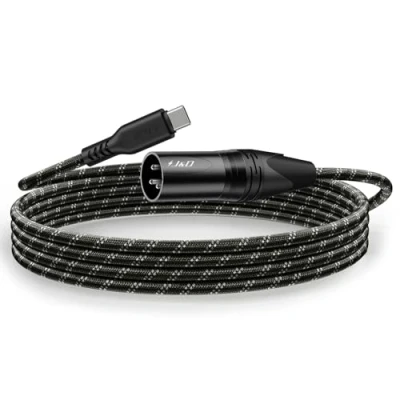 Image de J&amp;D Câble USB Type C vers XLR Mâle pour Sortie Audio, Tressé 2 Mètres Amplificateur, Haut Parleur, Console de Mixage, Compatible avec iPhone 15/16 et Série Galaxy S24,
