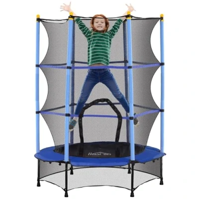 Image de HOMCOM Trampoline Enfant Ø 1,40 x 1,90H m Filet de sécurité Porte zipée Couvre Ressorts 6 poteaux rembourrés Inclus Bleu