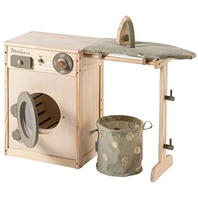 Image de howa 48142 Machine à laver en bois pour enfants avec corde linge, planche repasser, panier linge et fer repasser