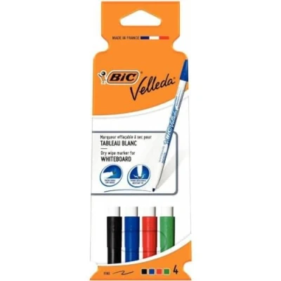 Image de BIC Velleda 1721 Feutres Effaçables à Sec Bleu, Pochette de 4