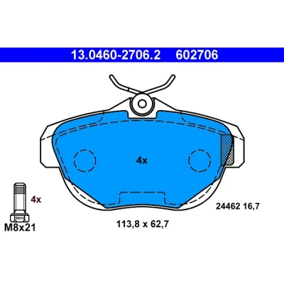 Image de ATE 13.0460 2706.2 Jeu de plaquettes frein contact signal d&#039;usure exclu avec vis d&#039;étrier CITROËN: C6 Berline