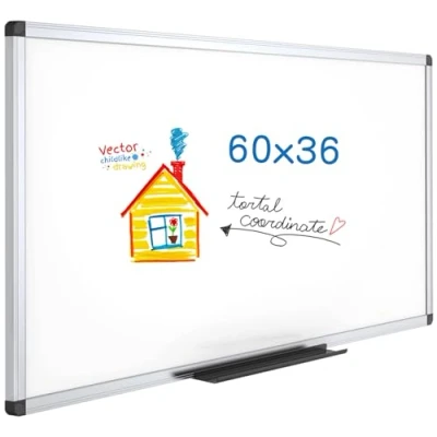 Image de VIZ PRO Tableau blanc magnétique effaçable à sec, avec cadre en aluminium et porte marqueur, 150 x 90 cm