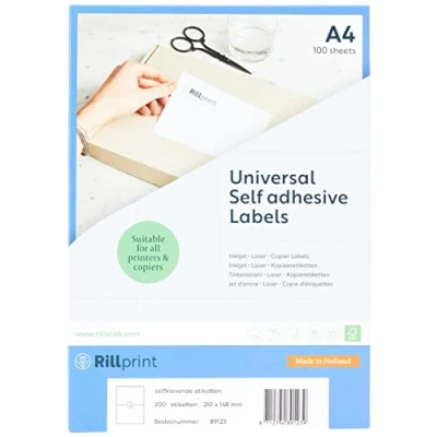 Image de Rillprint Étiquettes auto adhésives 200 étiquettes 210 x 148 mm 2 imprimables par feuille A4 Expédition, prix étiquette collante pour imprimante à jet d&#039;encre et laser