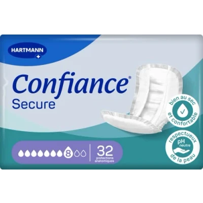 Image de Confiance Secure Protections Anatomiques Absorbantes pour Hommes et Femmes Niveau d&#039;Absorption = 8 gouttes (Fuites Urinaires Importantes) Matière Douce Blanc 32 Unités, large