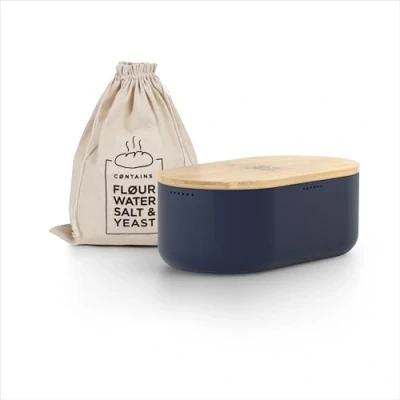 Image de LARS NYSØM Boîte à Pain I Boite a avec Sac en Lin pour Une fraîcheur Durable Couvercle Bambou de Haute qualité pouvant être utilisée comme Planche découper 36x19x13cm (Midnight Blue)