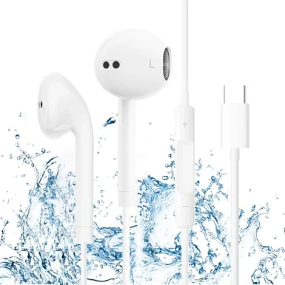 Image de Écouteurs USB C filaires de type intra auriculaires avec microphone intégré et contrôle du volume, écouteurs stéréo HiFi compatibles Samsung Galaxy S23 S22 iPad Pro Google Pixel