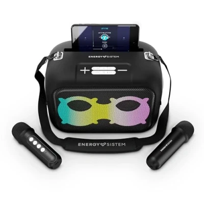 Image de Energy Sistem Karaoke Star Enceinte Portable (Bluetooth 5.4, Lecteur MP3, True Wireless Stereo, lumières LED, 60 W, IPX4, 2 Microphones, 8 Heures de Batterie)