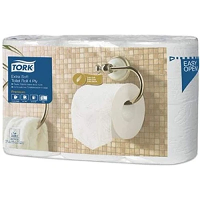 Image de Tork Papier Toilette Rouleau traditionnel extra doux blanc T4, Premium, 4 plis, 6 x 153 Feuilles, 110405