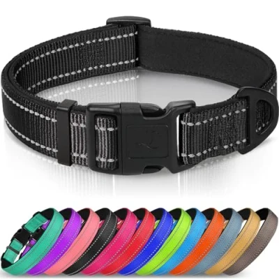 Image de Joytale Collier pour Chien en Nylon avec Bande Réfléchissante,Collier Rembourré Classique Moyenne Chien,Noir,M