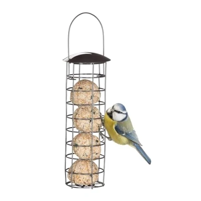 Image de Relaxdays Support à Boules de Graisse pour Oiseaux Sauvages, Suspendre, avec Toit, H x D : 31 8,5 cm, Gris