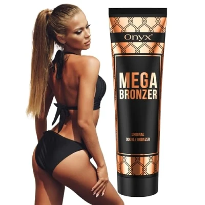 Image de Onyx Mega Bronzer Solarium Cream Crème bronzante blanche avec poudre pour un bronzage foncé sans stries, taches ou tons orange
