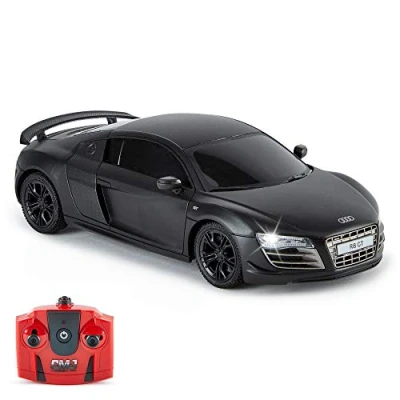Image de CMJ RC Cars Télécommande Supercar Gamme Lumières LED, 2.4GHZ Course 10 Ensemble Audi R8 GT Noir Mat, 1:24 Scale