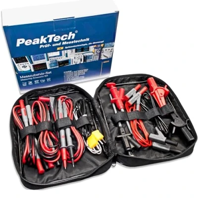 Image de Peak Tech P 8200 Jeu d&#039;Accessoires de Mesure pour Multimètre Numérique, Câbles Test, Laboratoire, Cordons Pinces Crocodile 14 Pièces, Sachet Inclus