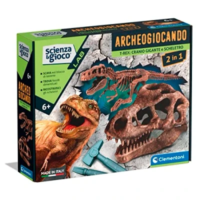Image de Clementoni Science Archéogiocando Dig Trex 2In1 Dinosaures, Fossiles à Creuser et Assembler, Kit Archéologue, Jeu Scientifique 7 Ans, Version Made in Italy, Couleur Italienne, Large, 19324
