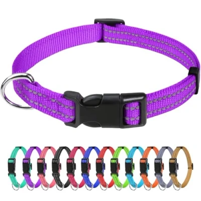 Image de TagME Collier pour Chien, en Nylon Réfléchissant Réglable Classique Convient Chiot et Chat, Violet, 1.0cm Largeur