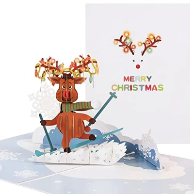 Image de Cartes de Noël 3D, carte pop up voeux pour Noël, enveloppe incluse, cadeau renne